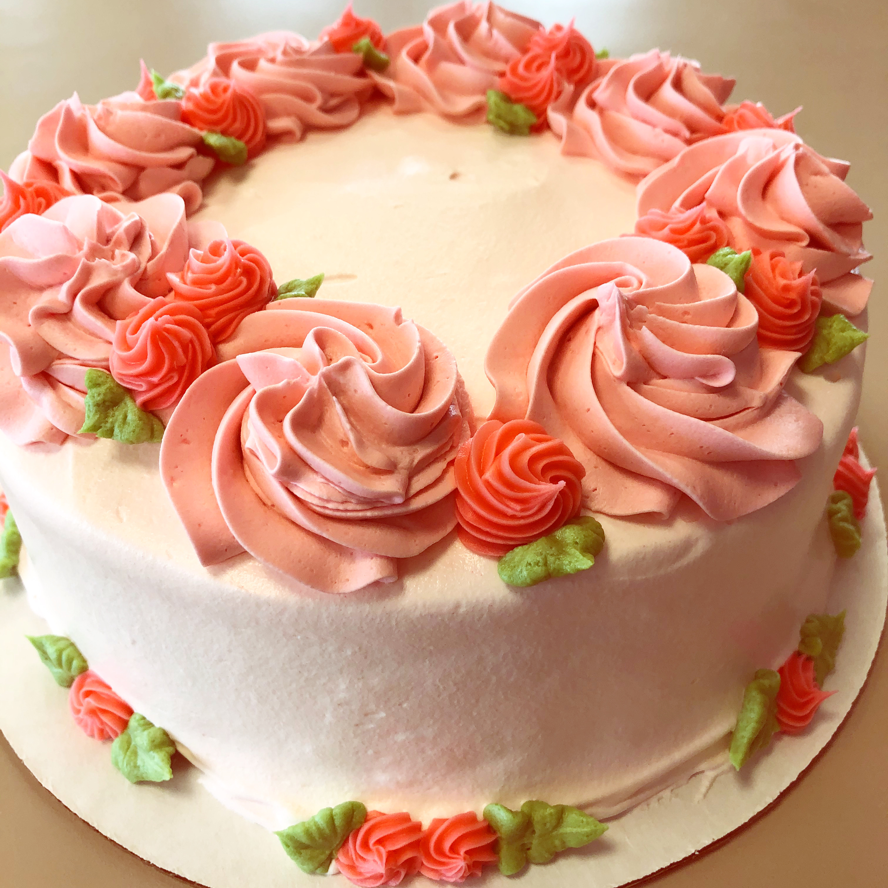 Nona's custom ice cream cake with pink roses